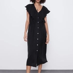 Zara Black Button-Down Midi Dress Size Medium
